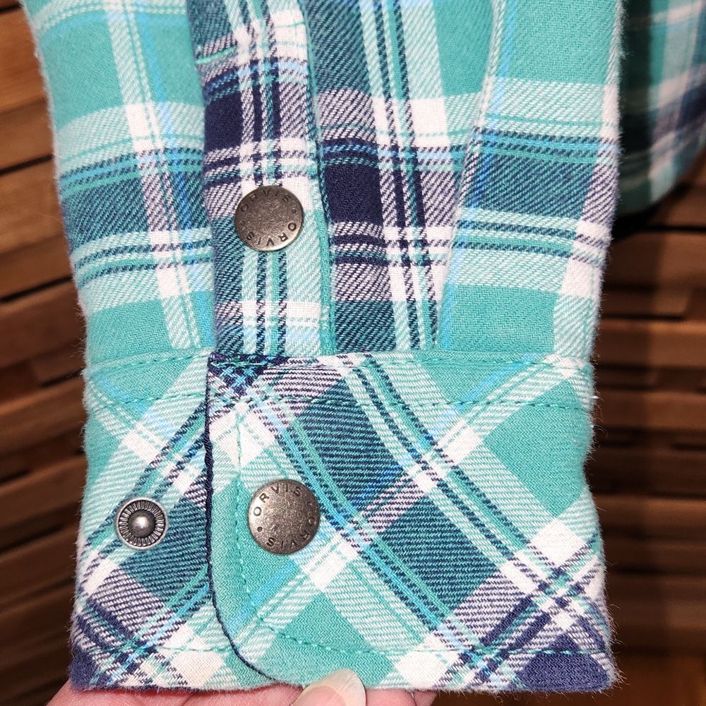 Orvis Green Navy Button-up Fleece Flannel Jacket Women XL Cotton Polyester - Picture 4 of 10